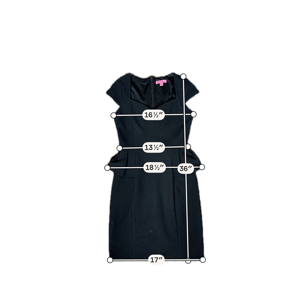 Vintage Betsey Johnson Black Peplum Sheath Dress Sweetheart Neck Cap Sleeve SZ 6 - Picture 6 of 7